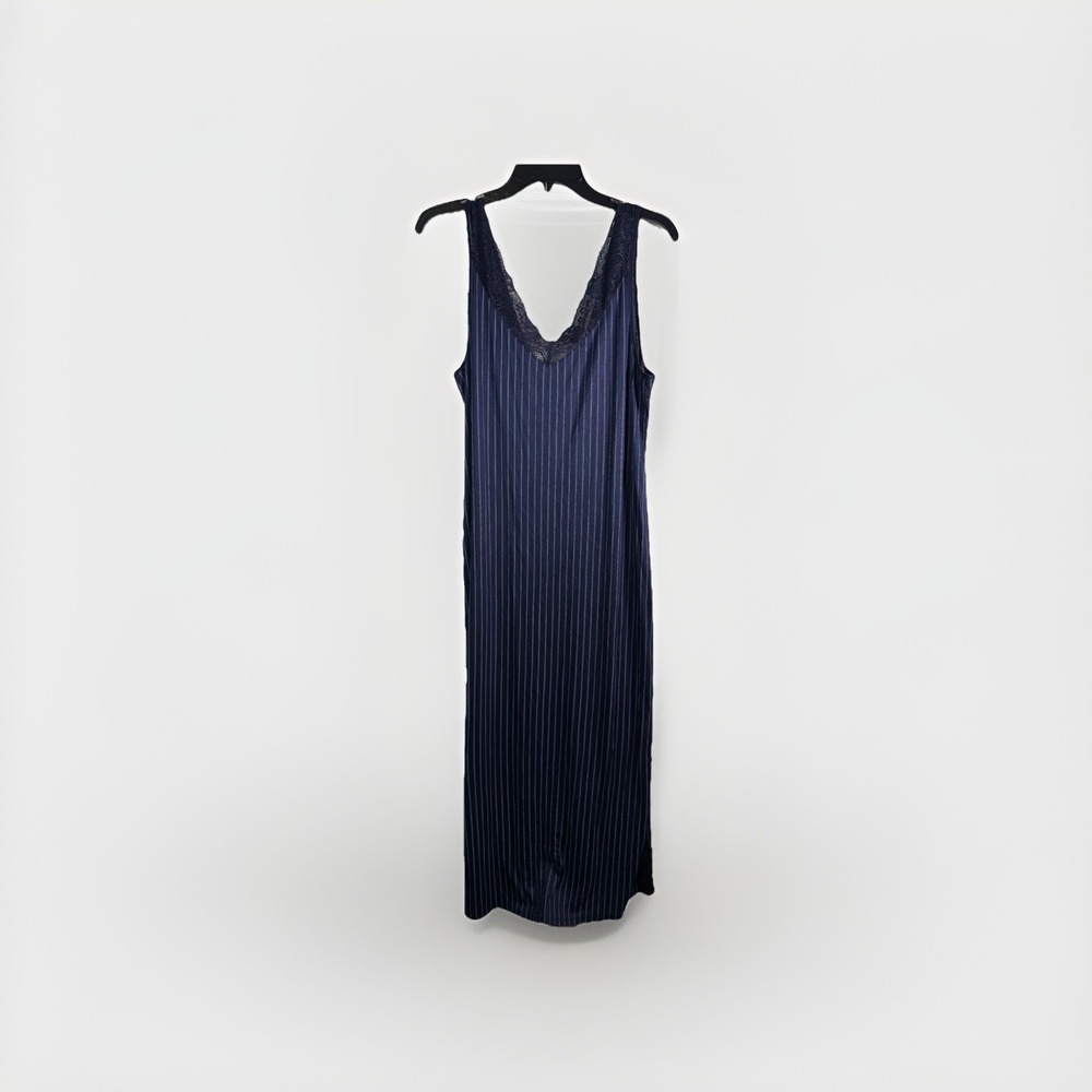 Calida Women's Long  Striped Slip Nightgown Med Blue Soft Modal Cozy 80s‎ Dainty
